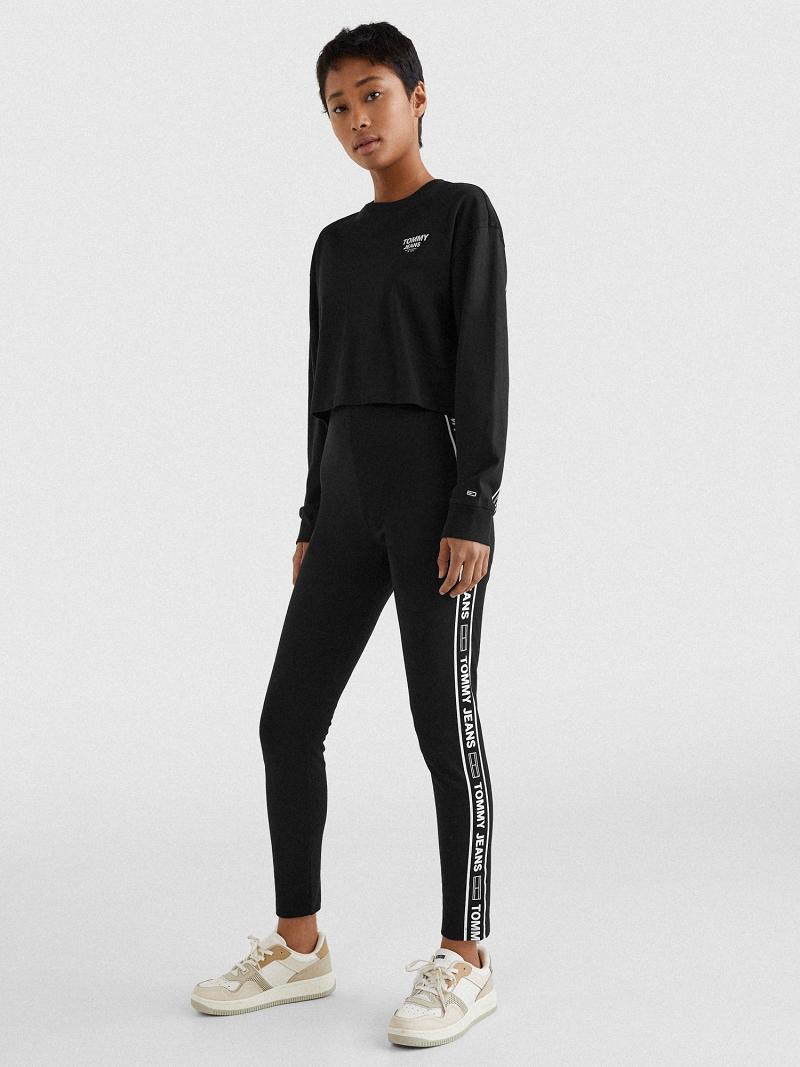 Női Tommy Hilfiger Logo Tape Legging Fekete | HU 229KOR